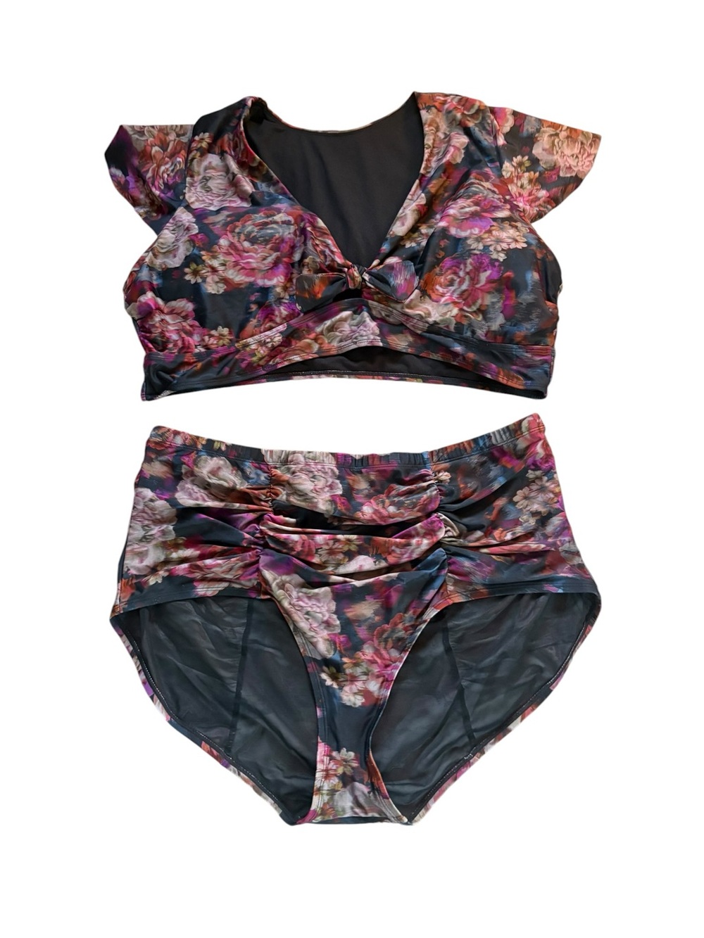 Torrid Wireless Flutter Sleeve Bikini Top High Rise Ruched Swim Bottom Size 4X